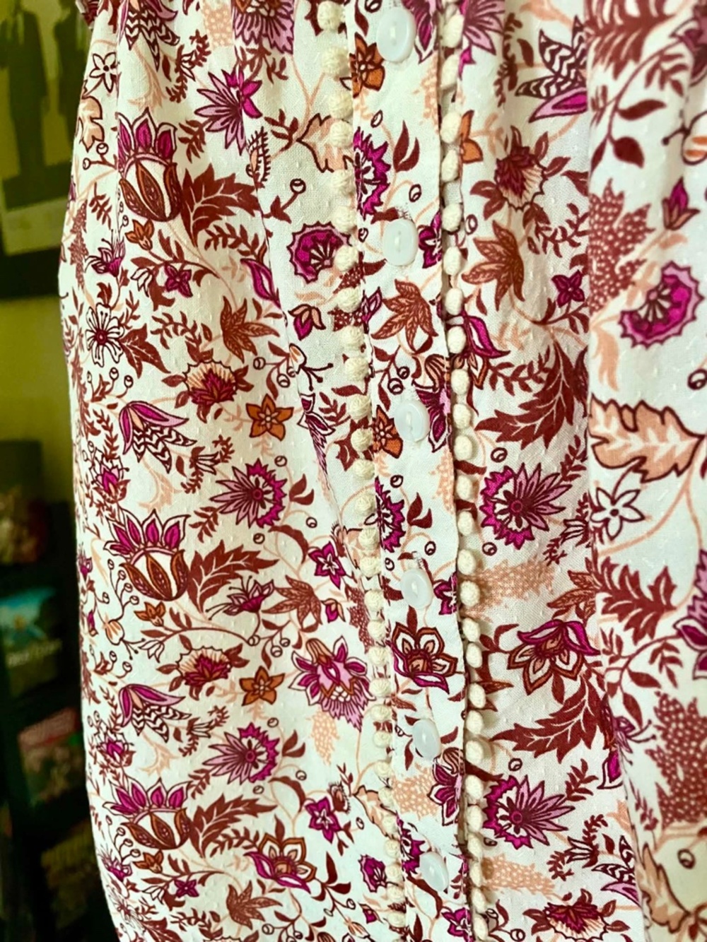 Jessica Simpson Floral Off-Shoulder Ruffle Boho Top Button Front M - Picture 3 of 3